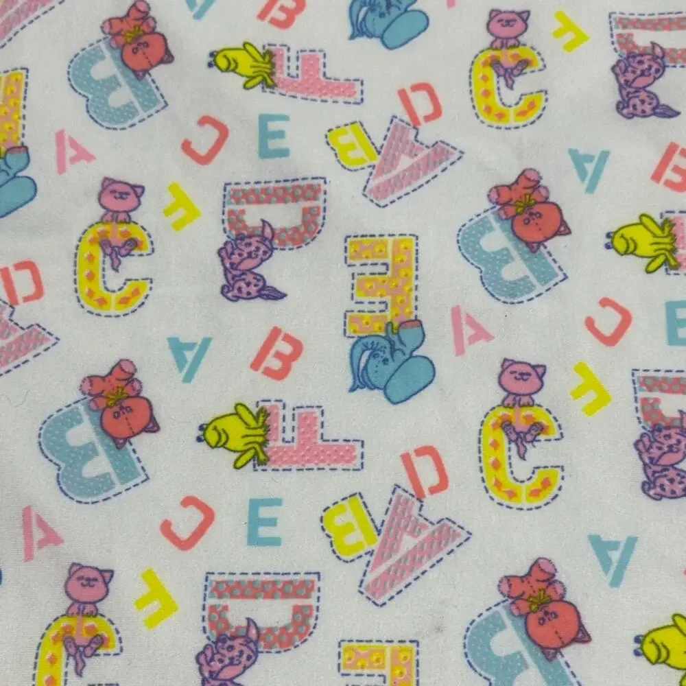 90s 80s Cute Animals and Letters, Baby Blanket, Fleece, White, 30x32